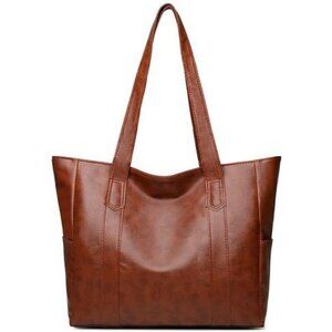 🆕 Women Brown PU Leather Big Purses Tote ladies Waterproof Shoulder Bag